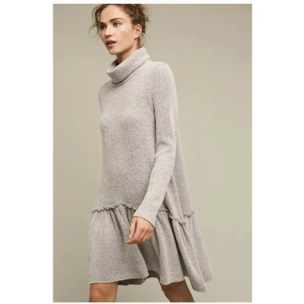 Anthropologie Moth Eira Sweater‎ Dress Gray Wool Blend Turtleneck XSP Cozy Chic